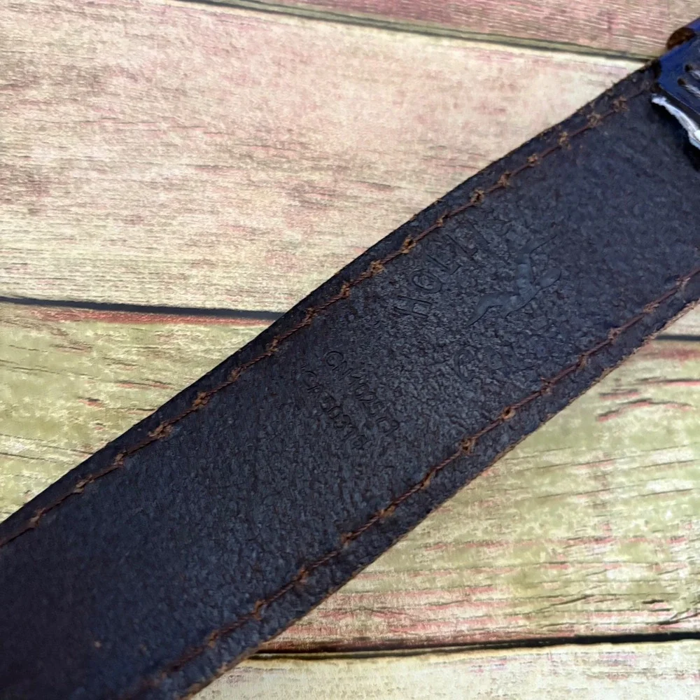 Hollister Mens Brown Leather Belt Embossed Seagull Logo Size 32 Distressed